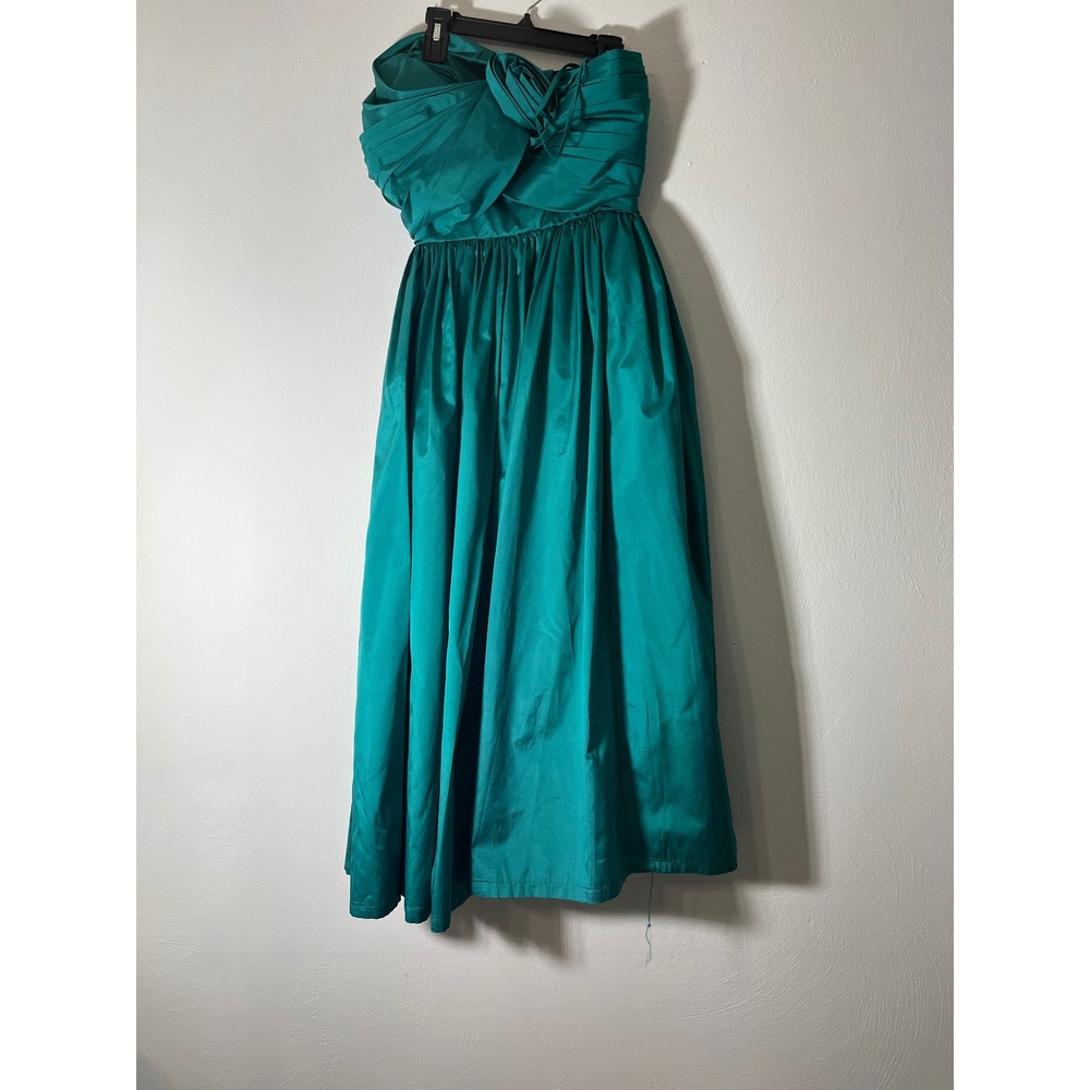 Alyce Designs Vintage Teal Strapless Ruched Satin Ballgown Prom Dress Size 6